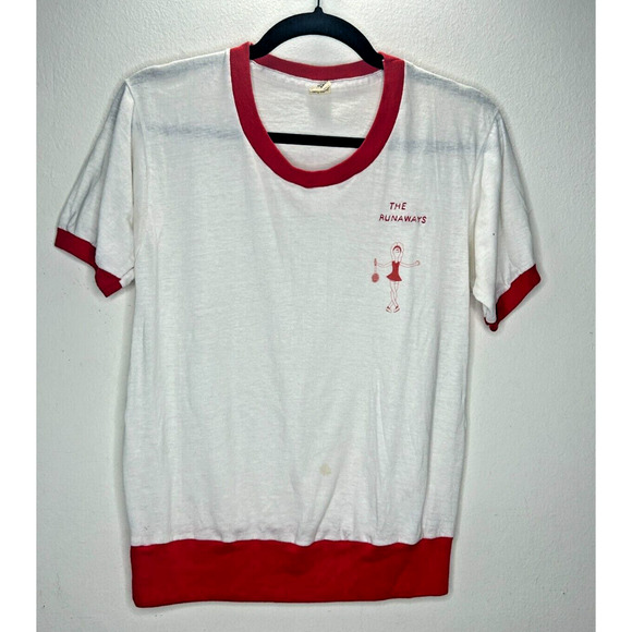 Vintage Screen Stars White Tee Red Ringer 70's 80's The Runaways Graphic T Shirt - Picture 1 of 9